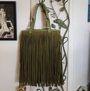 Green fringed bag